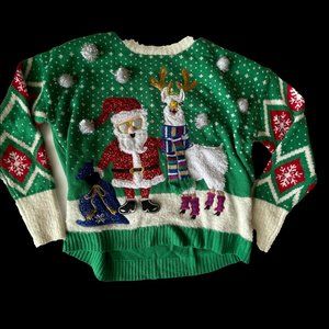 Hooked Up by IOT Juniors Santa Llama Holiday Green